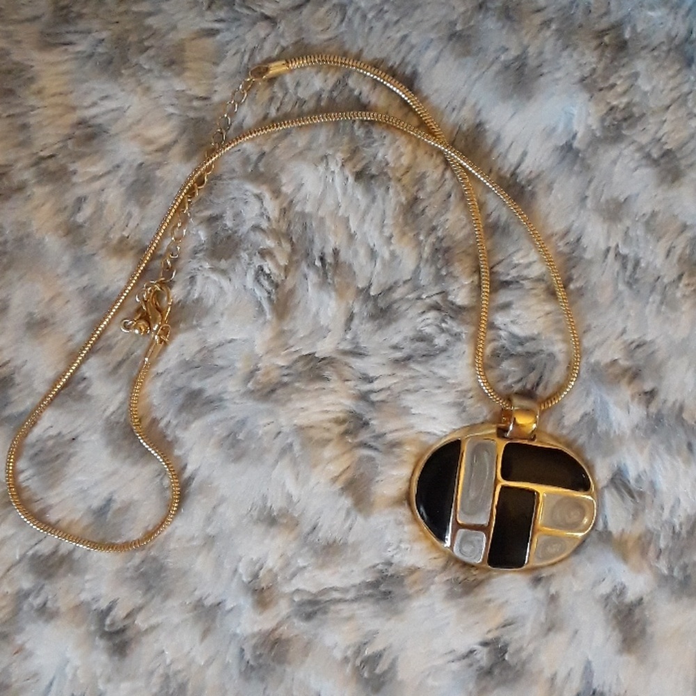 Gold, black, pearl pendant